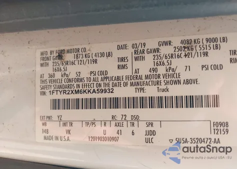 2019 Ford Transit from USA, damaged, VIN 1FTYR2XM6KKA59932